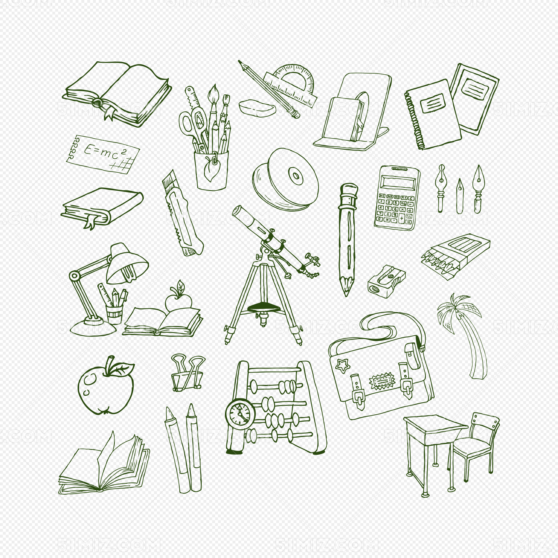 線描文具教學用具矢量圖的應用與創作